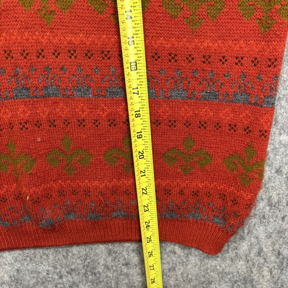 True Vintage Sweater Vest Men's 46 Large Orange Knit 80s V Neck - Picture 7 of 11
